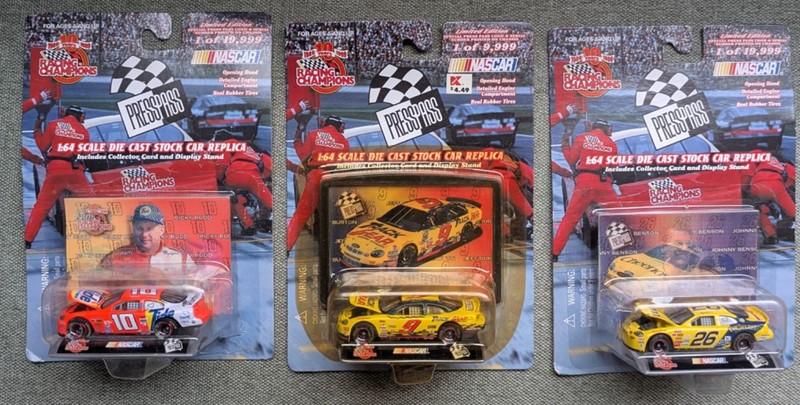 Racing Champions Press Pass Nascar #9 #10 #26 1:64 diecast Lot of 3
