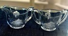 Vintage Set Including Clear Glass Creamer & Sugar Bowl With Etched Flowers. E.C.