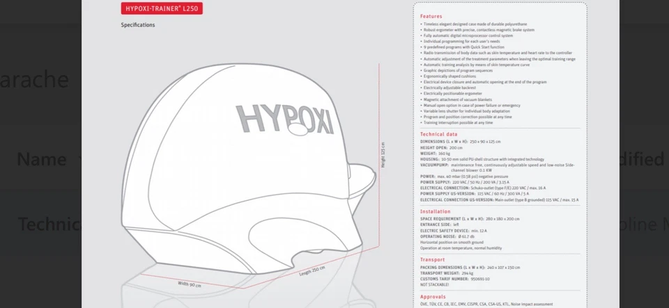 HYPOXI L250 - Máquina de ejercicio al vacío - Pérdida de grasa y reducción de celulitis Foto 2 de 4