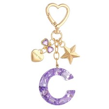 Cute Initial Letter Keychain, Letter C Keychains for Women Girls Bling Purple