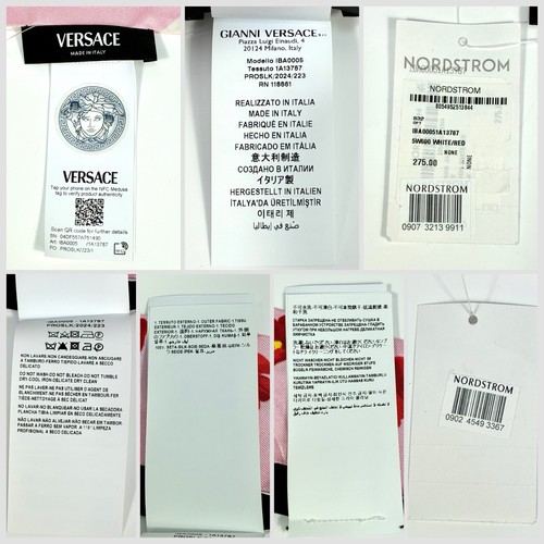 Versace Strawberry Garden Seide dünner Twill Schal Krawatte Logo rosa rot Neu mit Etikett - Bild 7 von 15