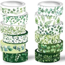 Washi Tape Set,12 Rolls Green Leaves Decorative Tape Spring Plants Tro