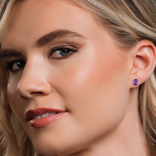 14K Yellow Gold 8X6MM Gemstone Birthstone Stud Earrings | Double Notch | Gold - Picture 4 of 265