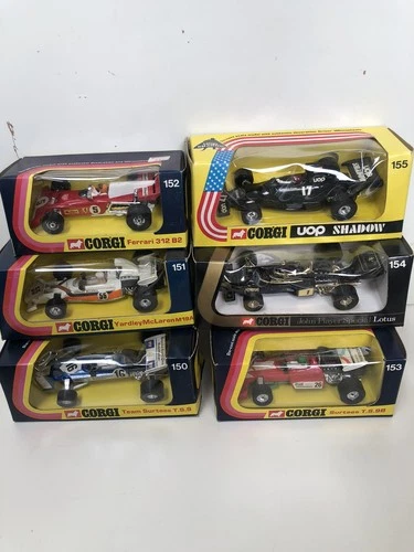 Vintage Corgi  F1 Model Cars X6 Boxed - No’s 150, 151, 152, 153, 154, 155 AsNew