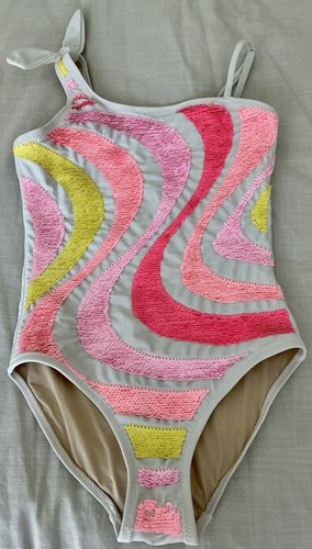 Shade Critters Big Kid's Girl's One Piece Sequined Swimsuit Pink Orange Sz8  - Picture 1 of 3