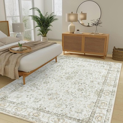 Washable 8x10 Area Rugs for Living Room, Low- Pile Beige Cream Rugs Cream Bed...