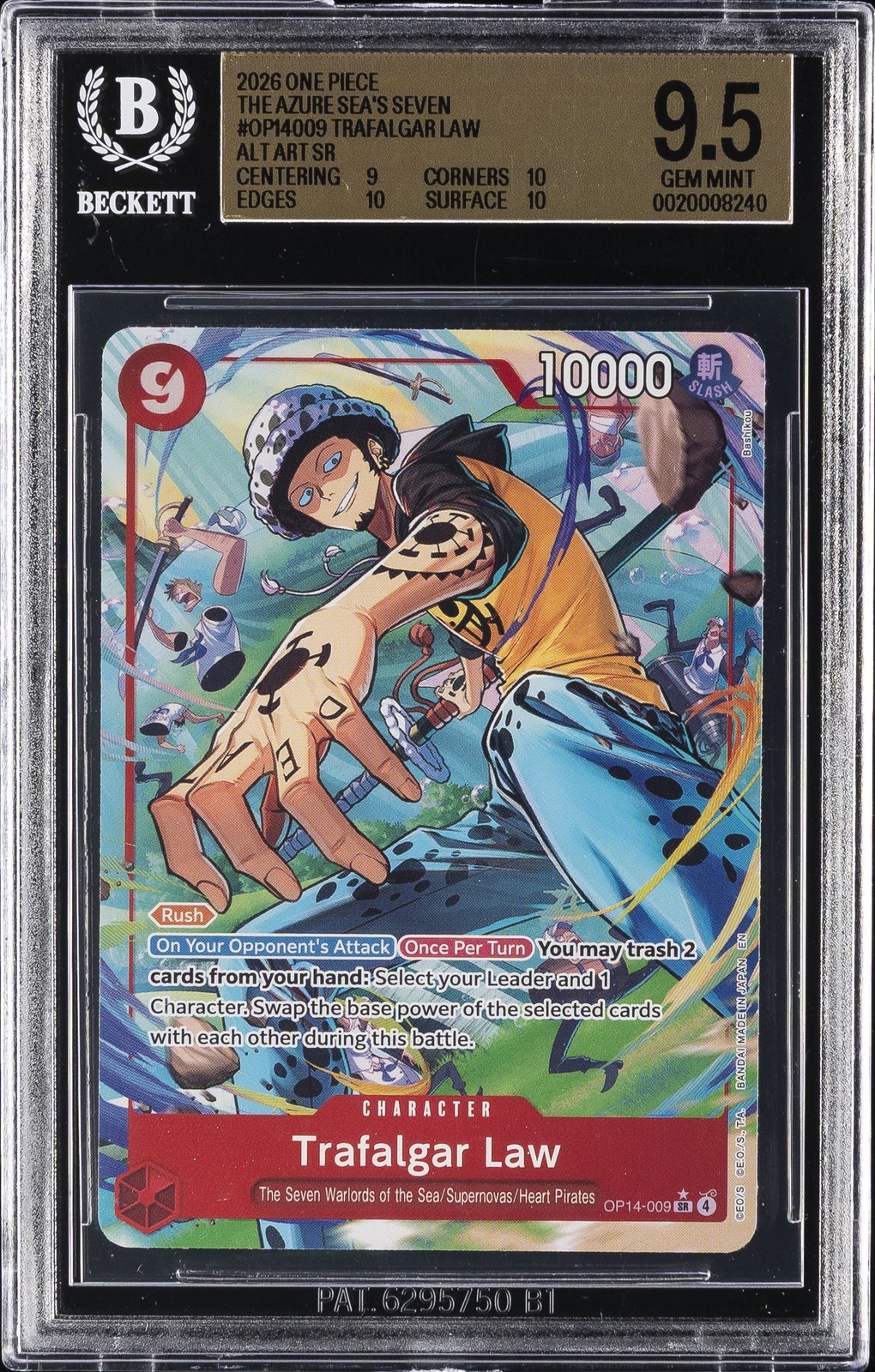 2026 ONE PIECE THE AZURE SEA'S SEVEN ALT ART SR #OP14009 TRAFALGAR LAW BGS 9.5
