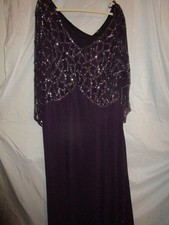 J Kara Plus Size 3/4 Sleeve Gown Geo Beaded Dress Plum Silver Size 24W NWT