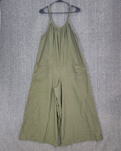 Max Studio Jumpsuit Damen Large olivgrün Leinenmischung weites Bein Lagenlook