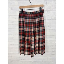 Pendleton Virgin Wool Pleated Skirt Womens 10P Red Tartan Plaid Wool USA Preppy
