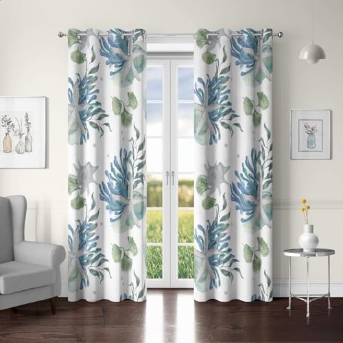 Coastal Nautical Window Curtain 50% Light Blocking 52"W x 84"L (Pack of 2) C1 - Picture 2 of 8