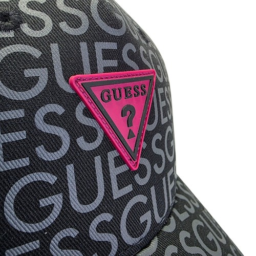 New Guess Men's Black Twill Baseball Cap Allover Logo Patch Backstrap - Picture 8 of 9