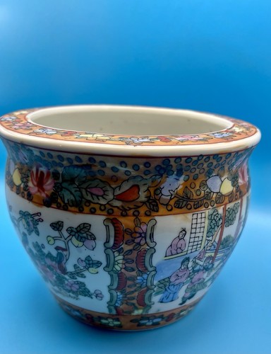 Vintage chinesisches Porzellan Blumen Vogel kleines Übertopf Topf Famille bunte Fische - Bild 15 von 24