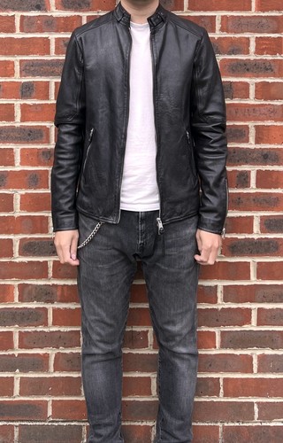 AllSaints Mens CORA Leather Bomber Jacket SMALL Black Moto All Saints Biker - Picture 4 of 14