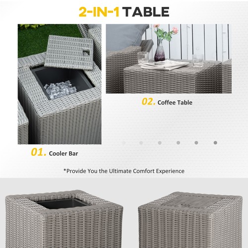 Outsunny 5 PCs Outdoor Rattan Lounge Sofa Footstool Cooler Bar Coffee Table Set - Picture 5 of 11