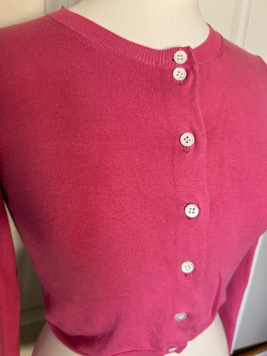 The Limited Women's Size M Pink Cropped Knit LS Crew Neck Cardigan Sweater - Picture 3 of 7