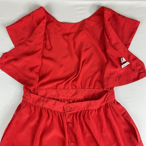 MNG By Mango Cut Out Back Dress Two Pockets Button Back Women's Large Red - Picture 12 of 15