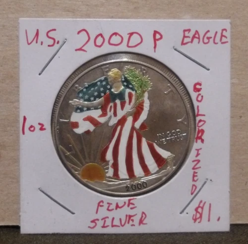 2000 P Colorized 1toz 31.1g .999 Fine Silver Eagle bullion $1 coin