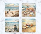 Set of 4 Soft Coasters Coastal Beach Underwater Scenes protective surface pads