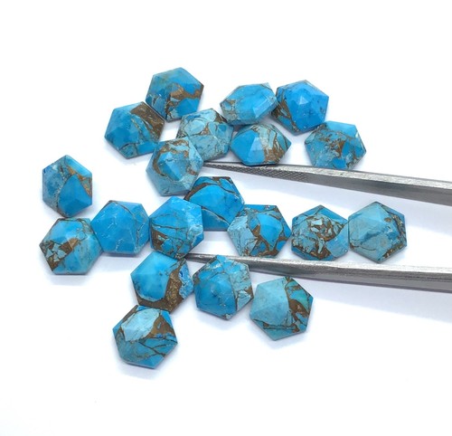 AAA Blue Copper Turquoise Hexagon Cut Loose Gemstone For Assorted All Jewelry - Picture 6 of 10