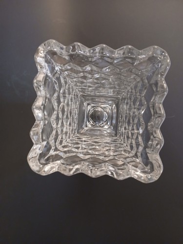 Pair Of Fostoria American Square Footed Urn Vases 7.5” Clear Cubist USA Vintage - Picture 6 of 10