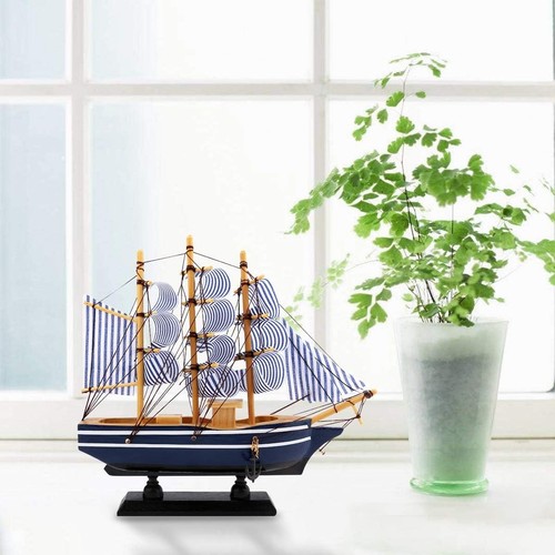 Dedoot Sailboat Model Decor, Wooden Sailing Boat Nautical Decor 7"x8" Blue  - Picture 7 of 7
