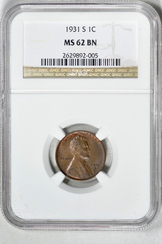 1931-S 1C Lincoln Cent NGC MS62BN - Picture 3 of 3