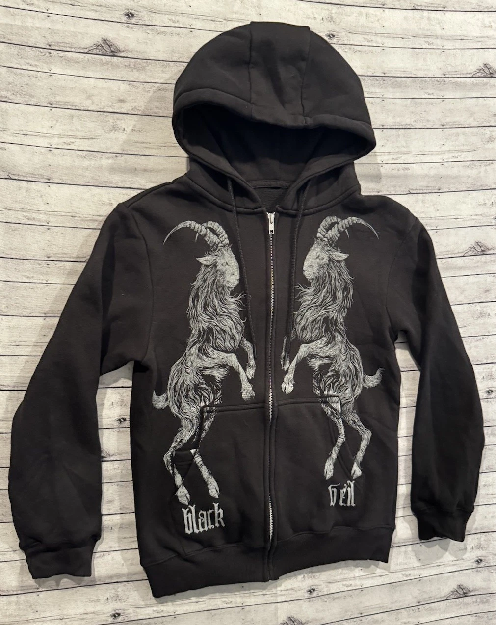 BALENCIAGA Felpa con cappuccio zip intera vintage velo nero Brides Rock Band taglia S Motley Gothic Punk Y2K
