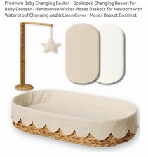 Nurtify Scalloped Handwoven Wicker Moses Basket with Star Mobile, Beige/Natural