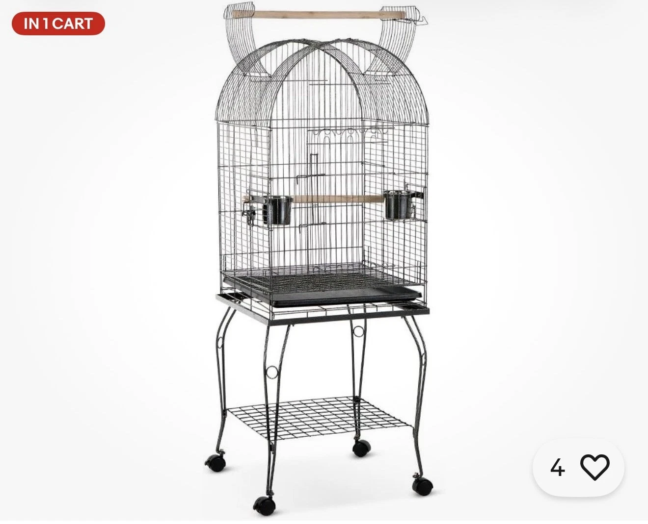 IKAYAA Parrot Bird Cage H18133 Dome Top with Stand – Silver Black – New in Box