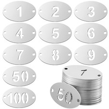 Metal Numbered Tags Stainless Steel Number ID 1.57 x 0.79 Inches 1-100, Oval