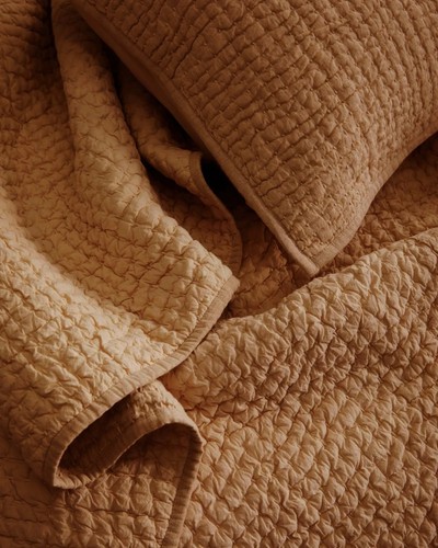 Quince Euro-Linen Cotton Stitch Quilt Size Queen Color Terracotta ~ NWOT