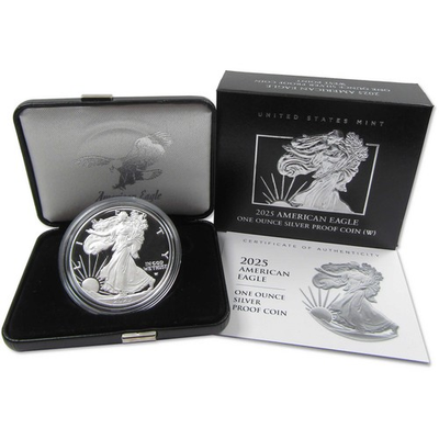 #ad 2025 W American Silver Eagle Choice Proof Bullion $1 Coin OGP COA $129.99