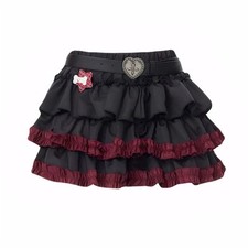 Y2K Gothic Ruffle Mini Skirt Black Red Punk Rock Layered Skirt with Belt