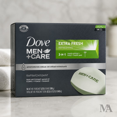 Dove Men+Care Bar 3 in 1 Cleanser for Body, Face, and Shaving Extra Fresh 14 Bar