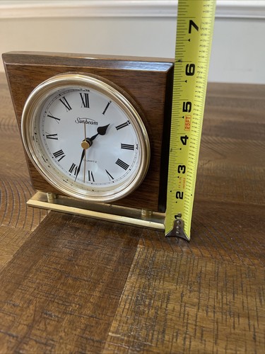 Vintage Sunbeam Retro Uhr Holz & Messing eckig Schreibtisch batteriebetrieben 6x6 funktioniert - Bild 8 von 10