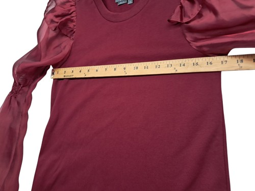 Top Anthropologie Rojo Transparente Puff Volantes Calado Mangas Largas Hada Para Mujer XS - Imagen 9 de 10