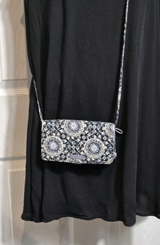 Purse Size Small Black Gray Blue White with Floral Designed by Vera Bradley-A8