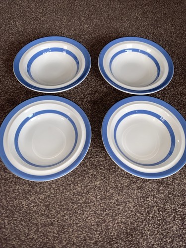 T G Green Cornishware 4x Cereal / Soup / Dessert Bowls Green Shield Stamp 16cm
