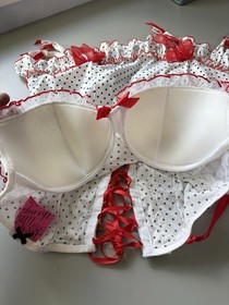 Victoria's Secret Sexy Little Things Bustier 36C Polka Dots Garter Pin Up Retro