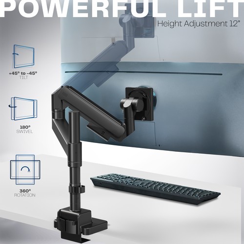 VIVO Black Heavy Duty Pneumatic Single Ultrawide Computer Monitor Arm Desk Mount - Picture 4 of 8