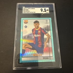 2020-21 Topps Merlin Chrome UEFA Pedri RC #89 Aqua Prism Refractor SGC 9 Spain