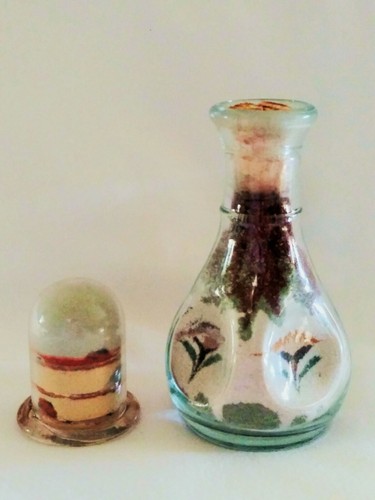 Vintage 1938 SOUTHWESTERN SAND ART BOTTIGLIE miniatura ~ caraffa a cupola ~ firmata L - Foto 6 di 12