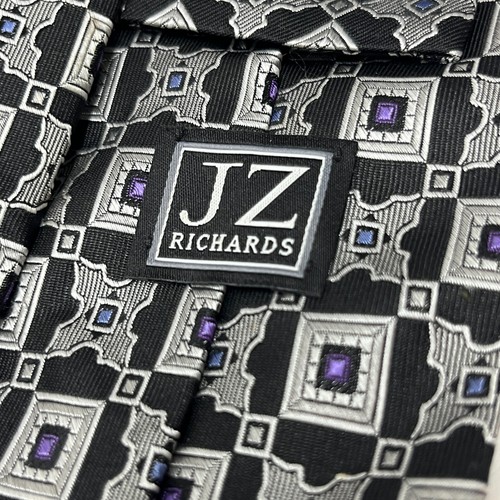 JZ Richards Men's Neck Tie - 100% Silk Silver Black Jewel Pattern Made in USA - Bild 5 von 7