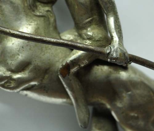 Rare old Indian w spear on horse rough rustic bronze nickeled car mascot  - Picture 11 of 11