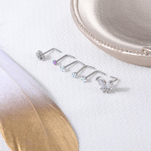 12 Stück 20 g CZ Kristall Opal Nasenstecker Piercing Edelstahl Nasenpiercings - Bild 8 von 18