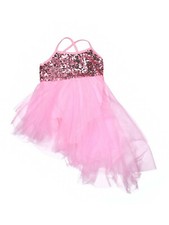 Girl iEfiel Pink Sequin Tulle Asymetrical Ballet Dance Dress Costume Size LC 5 6