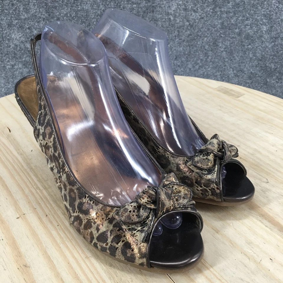 Zapatos de tacón Anne Klein para mujer 10M Yalania tejidos con tira trasera cuero marrón punta abierta Foto 3 de 4