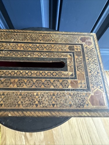 Damast Micro Mosaik Tissue Holz Box alt / Vintage 1940-1960 Intarsien Intarsien - Bild 10 von 19