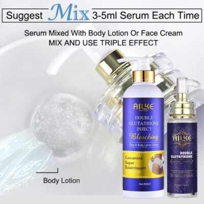 ailke double glutathione injection AILKE Double Glutathione Bleaching Body Lotion, Whitening, Even Skin Tone,  Remove Dark Spots, With Niacinamide, Arbutin, Perfect For Black, Dark,  Caramel Skin, 500ml (Pack of 3) : Amazon.co.uk: Beauty main image 0